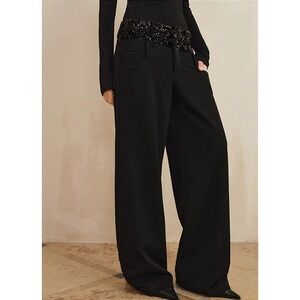 NWT J The Chosen Dual-Waist Sequin Patchwork Wide-Leg Pants Black Size S